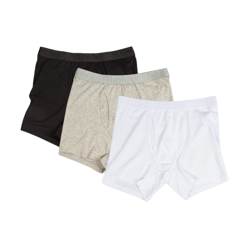 Three pack of Newman solid cotton boxer briefs featuring a comfortable waistband and breathable fabric