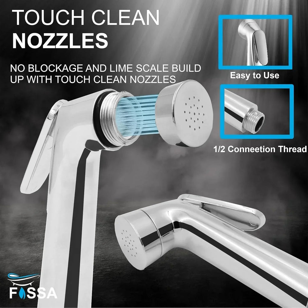 Silver toilet hand spray bidet faucet with a one meter flexible hose and wall hook — view 3