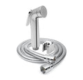 Silver toilet hand spray bidet faucet with a one meter flexible hose and wall hook