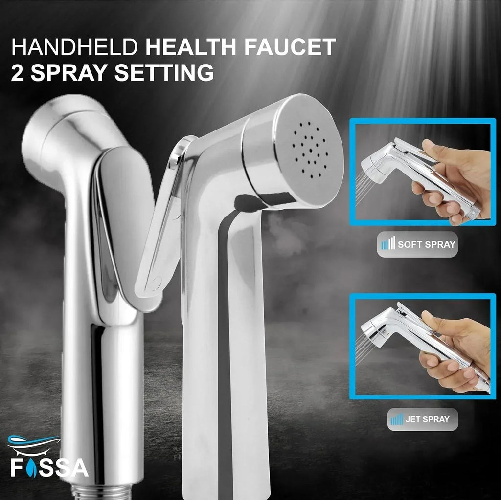 Silver toilet hand spray bidet faucet with a one meter flexible hose and wall hook — view 4