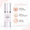 Organic 5% niacinamide anti-aging face serum in a cylindrical airless pump bottle for daily skincare