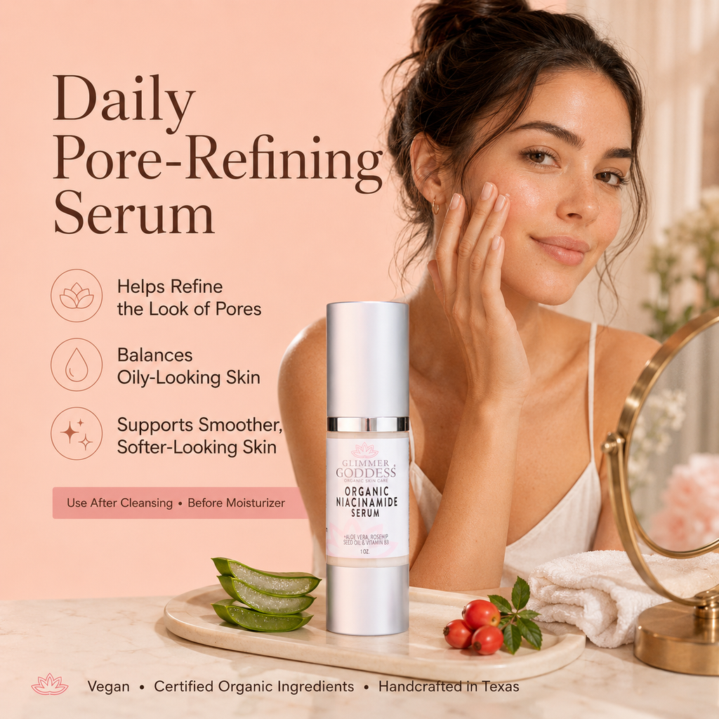 Organic 5% niacinamide anti-aging face serum in a cylindrical airless pump bottle for daily skincare — view 2