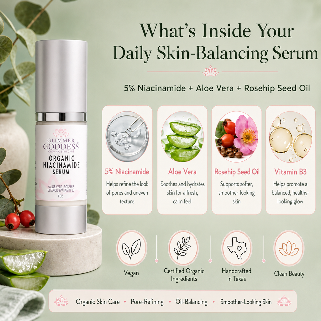 Organic 5% niacinamide anti-aging face serum in a cylindrical airless pump bottle for daily skincare — view 4
