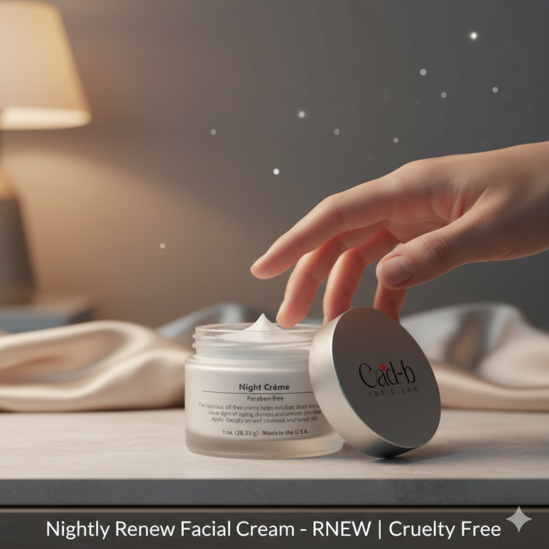 Nightly Renew Facial Cream jar, white moisturizing anti-aging lotion for skin renewal. — view 2