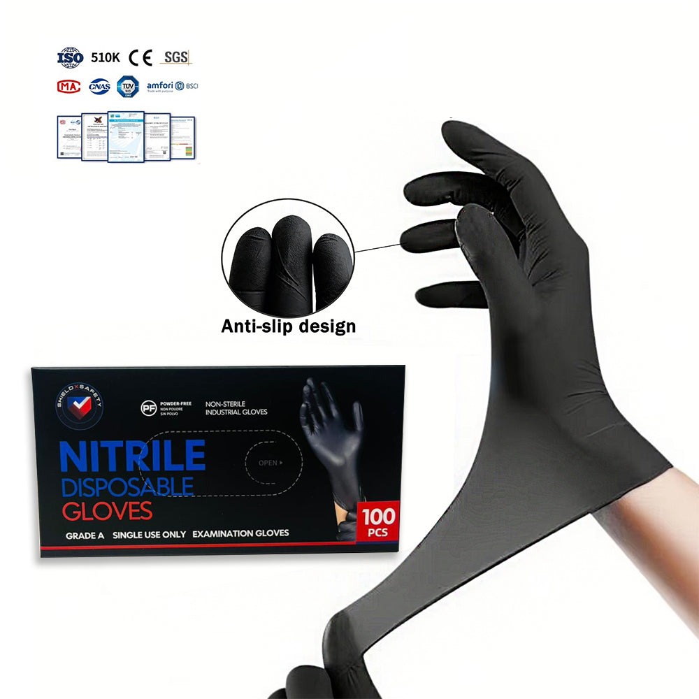 Black Nitrile Disposable Gloves – Powder Free, Latex Free, Heavy Duty Industrial & Food Safe Gloves 1000 PCs-0