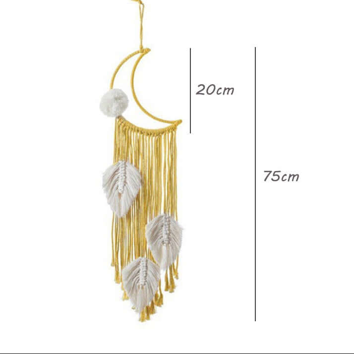 Nordic boho woven wall hanging made of soft cotton with leaf and crescent macrame design — view 2