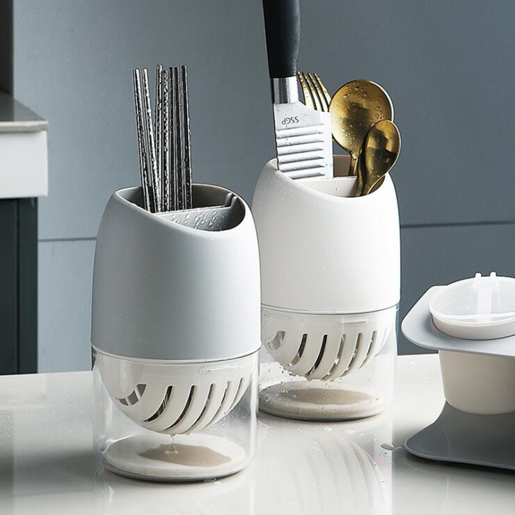 Nordic self-draining utensil holder made of diatom mud and plastic for modern kitchen countertops — view 2