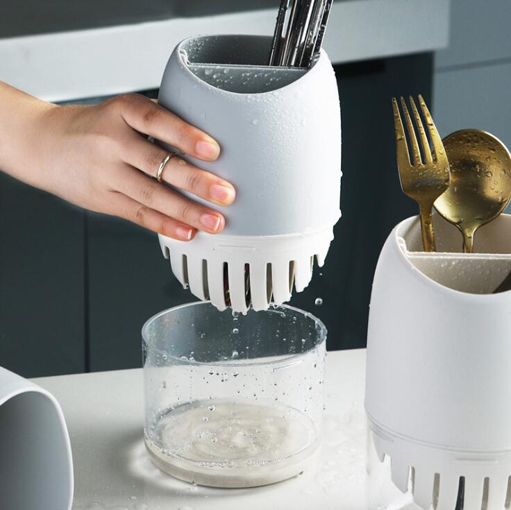 Nordic self-draining utensil holder made of diatom mud and plastic for modern kitchen countertops — view 3