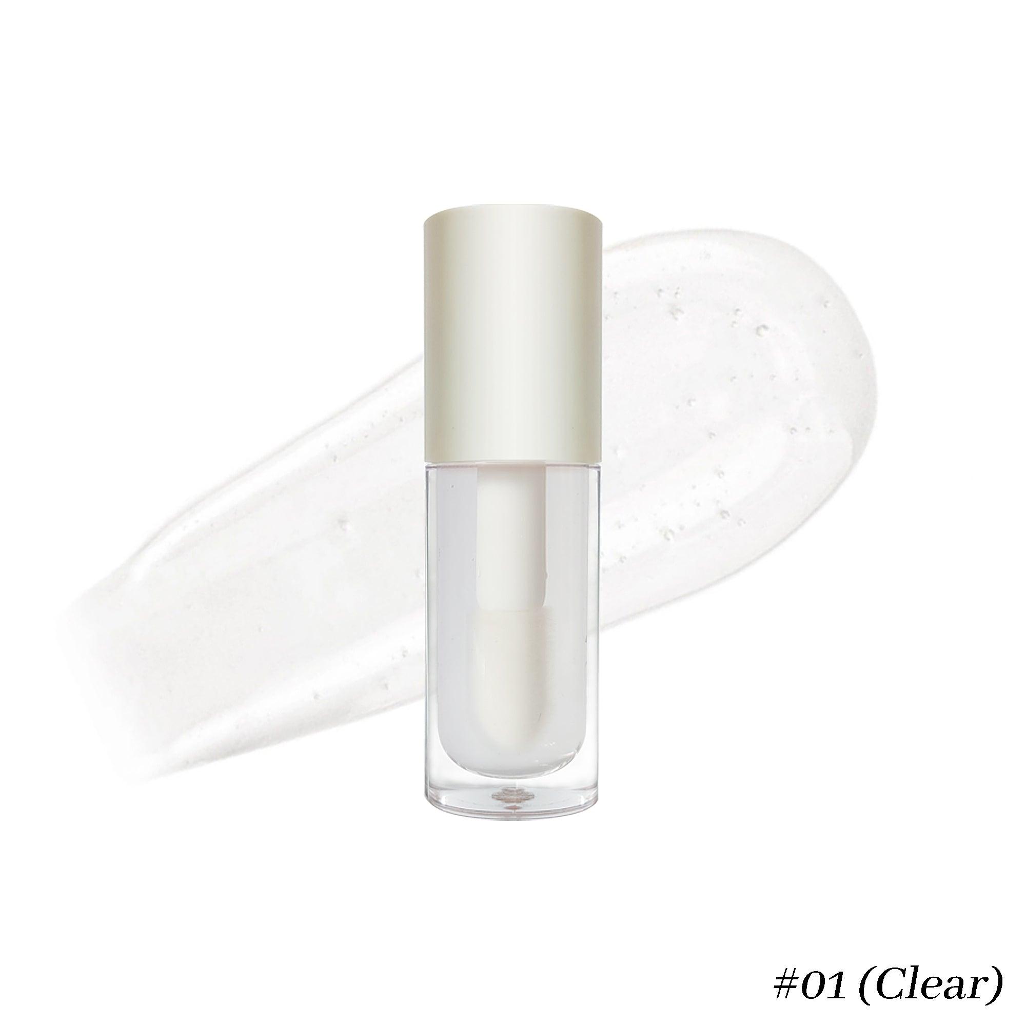 Nourishing vegan lip gloss tube in clear pink shade with wand applicator — view 5