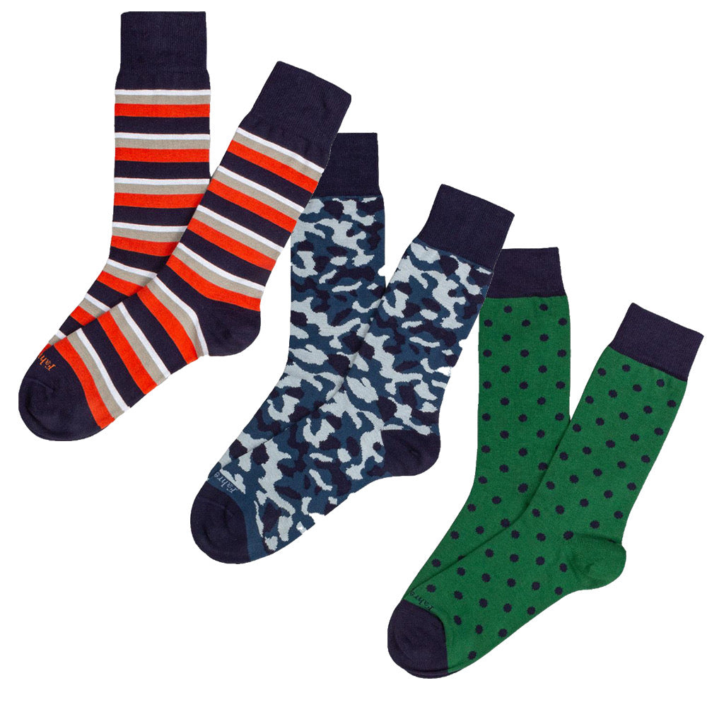 Novelty sock bundle three pairs of vintage inspired Italian combed cotton socks for men.