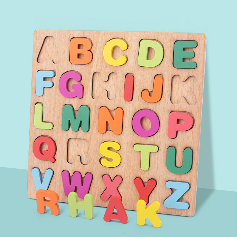Wooden numbers and letters cognitive pairing puzzle board with colorful shape sorting pieces — view 5