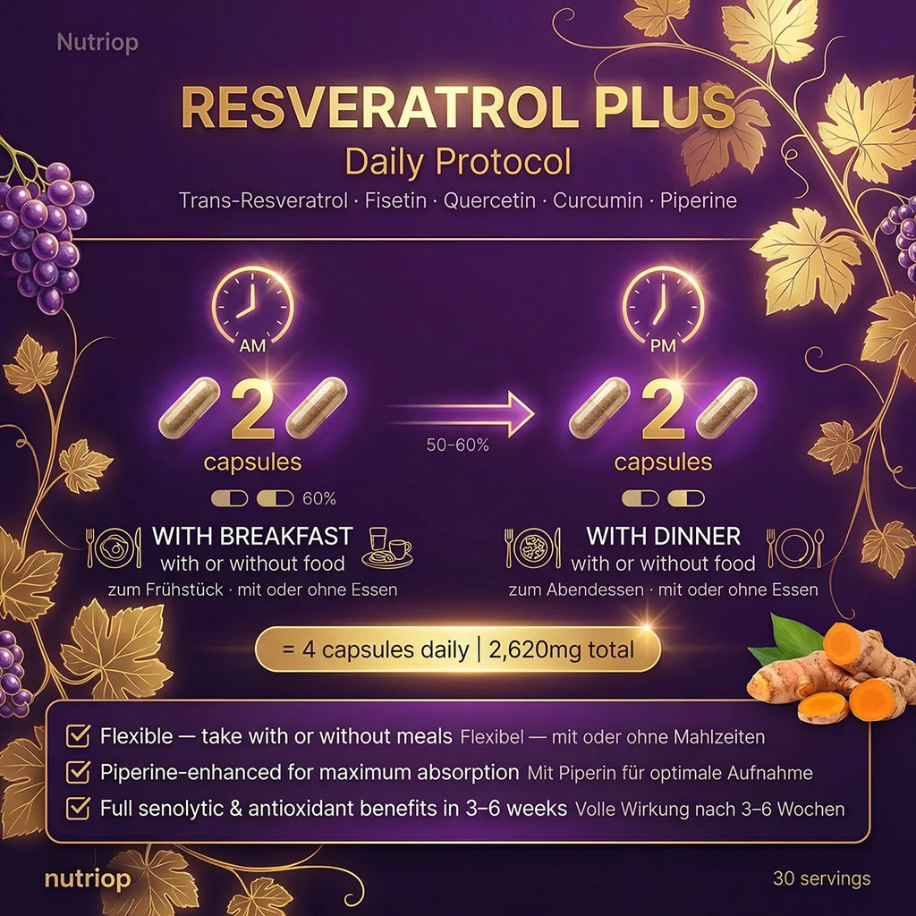 Nutriop Resveratrol PLUS 60 vegan capsules advanced senolytic and polyphenol dietary supplement bottle — view 4