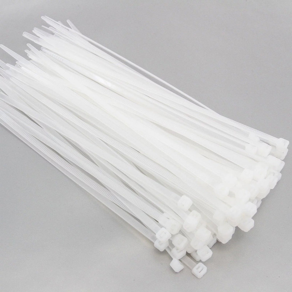 Pack of white nylon cable zip ties for secure and neat home wire management