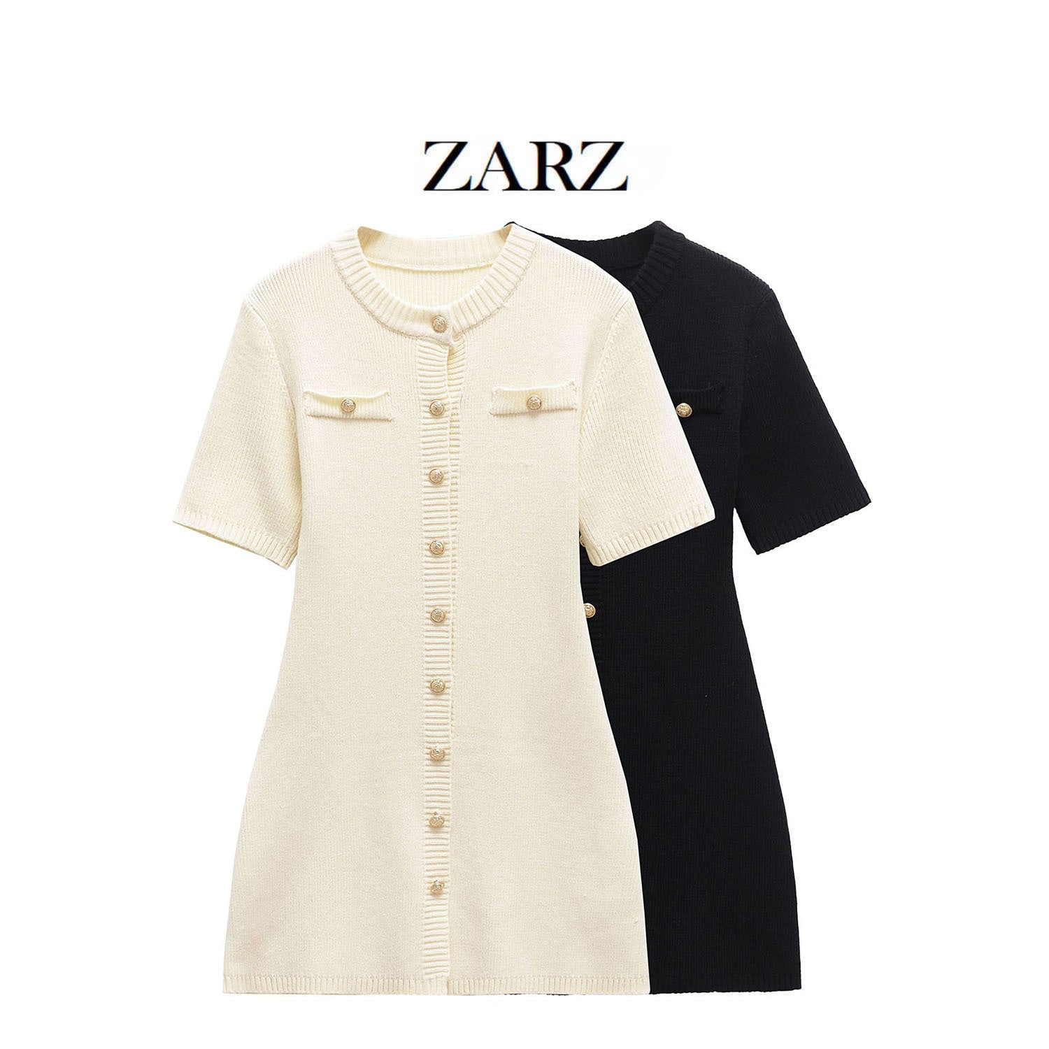 Classic European style women's woolen dress featuring elegant front button decorations and a tailored silhouette