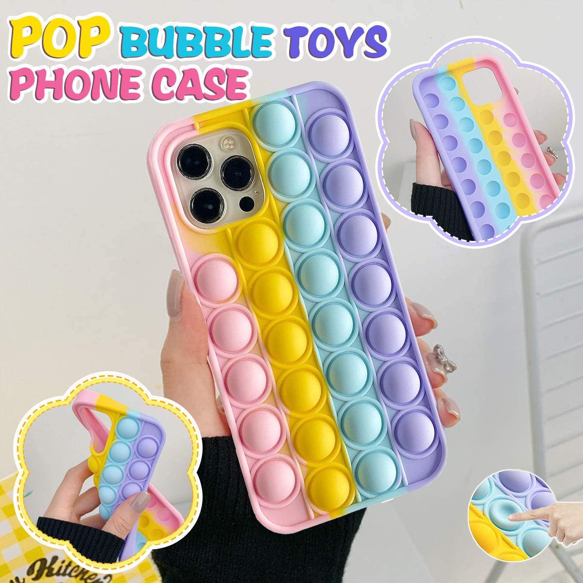 Rainbow pop fidget silicone phone case with sensory push bubbles for Apple iPhone models