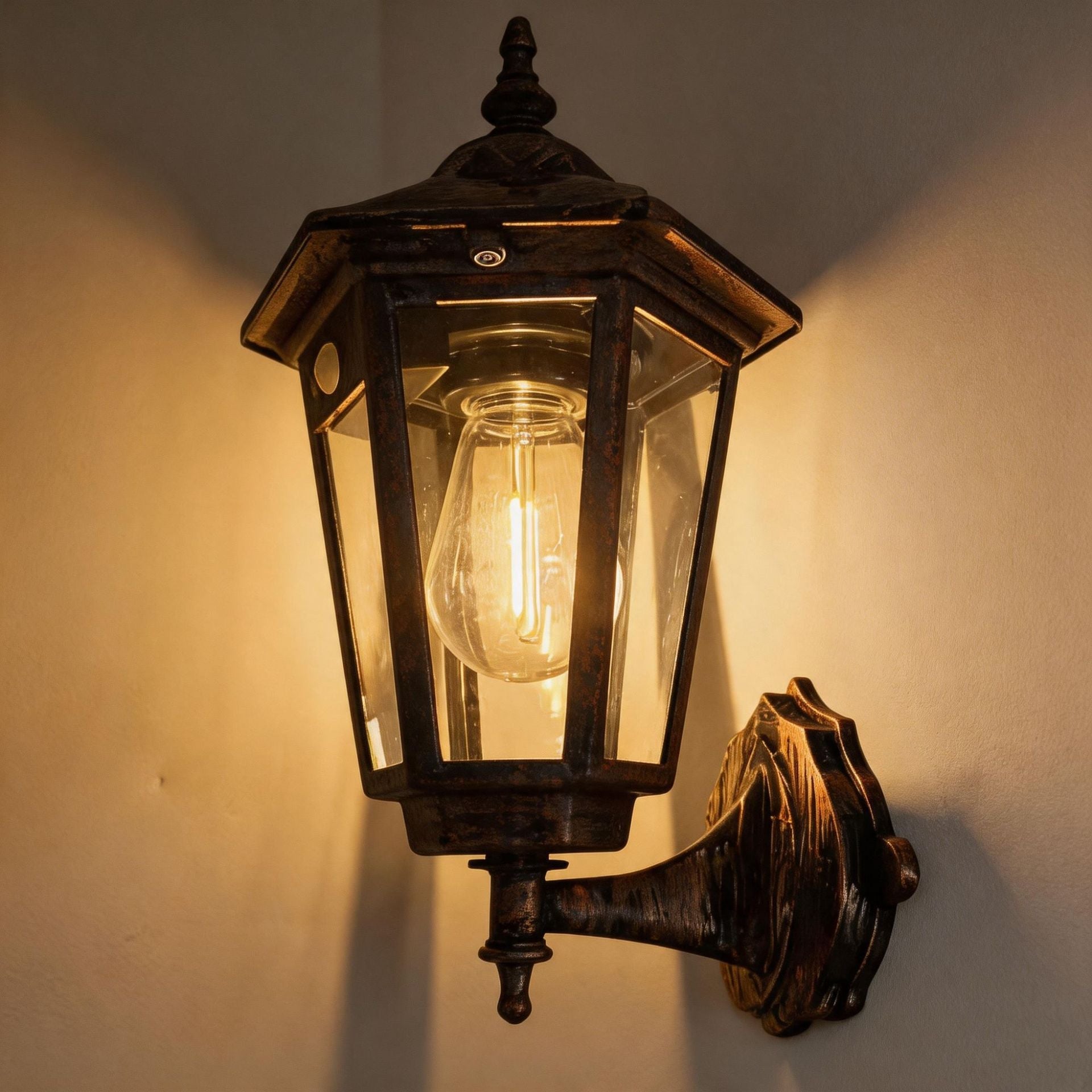 Antique bronze retro solar outdoor wall lights featuring traditional Victorian lantern design and motion sensors — view 2