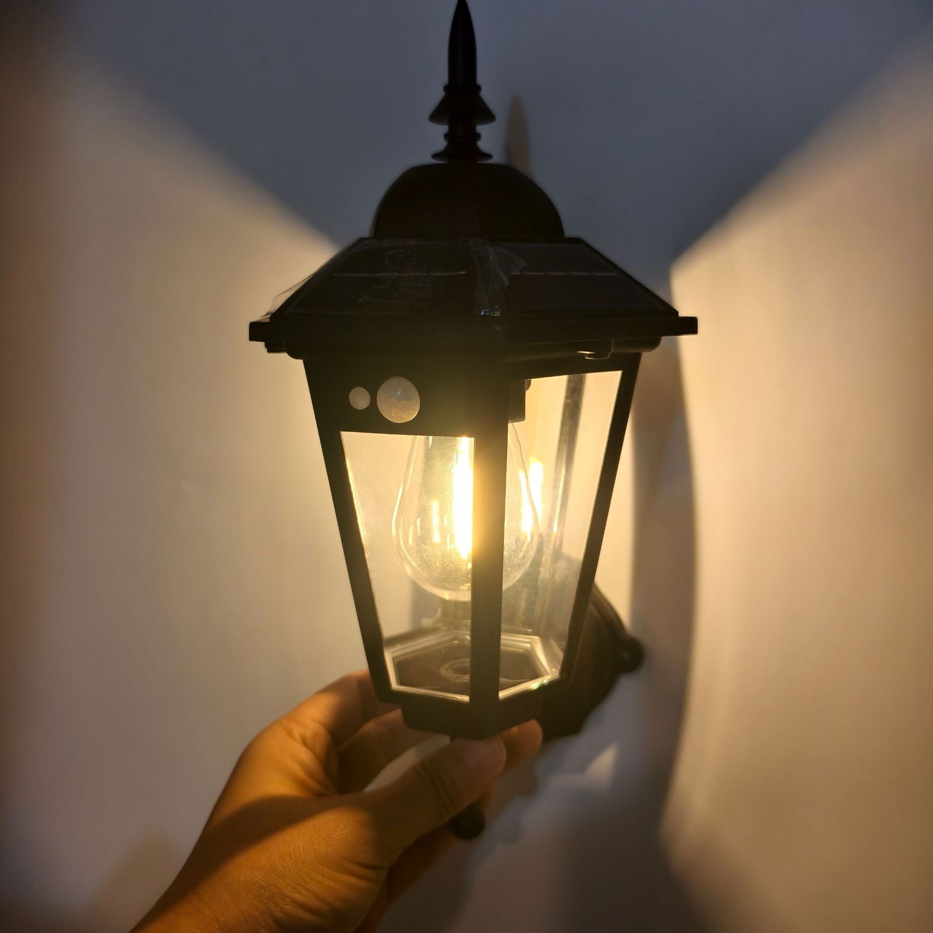 Antique bronze retro solar outdoor wall lights featuring traditional Victorian lantern design and motion sensors — view 5