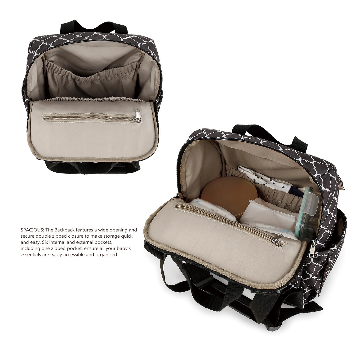 Striped convertible diaper bag backpack with matching separate bottle holder and portable baby changing pad — view 4