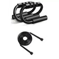 Black ergonomic push-up stands and adjustable sports skipping rope with comfortable foam grips