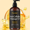 Bottle of fragranced body massage essential oil for anti-cellulite firming and deep hydration