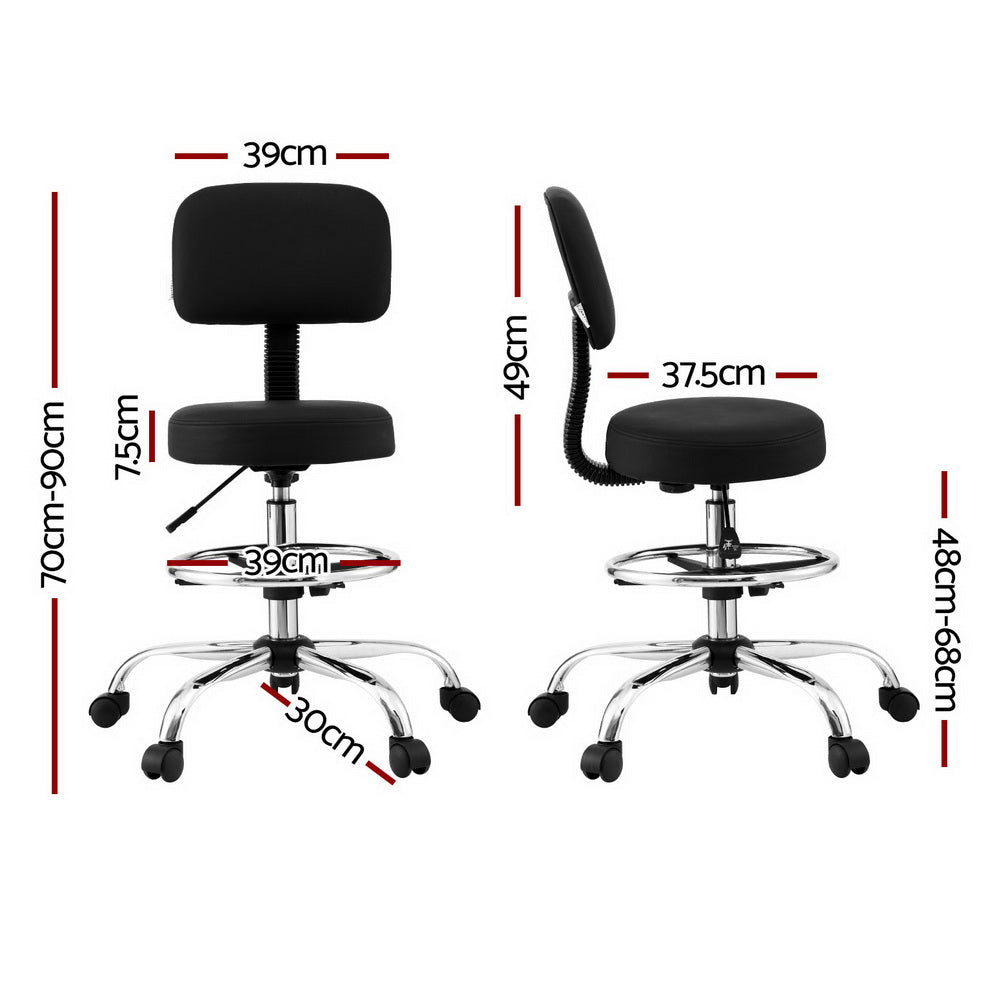 Black PU leather Artiss ergonomic drafting office chair with chrome base and castor wheels — view 2