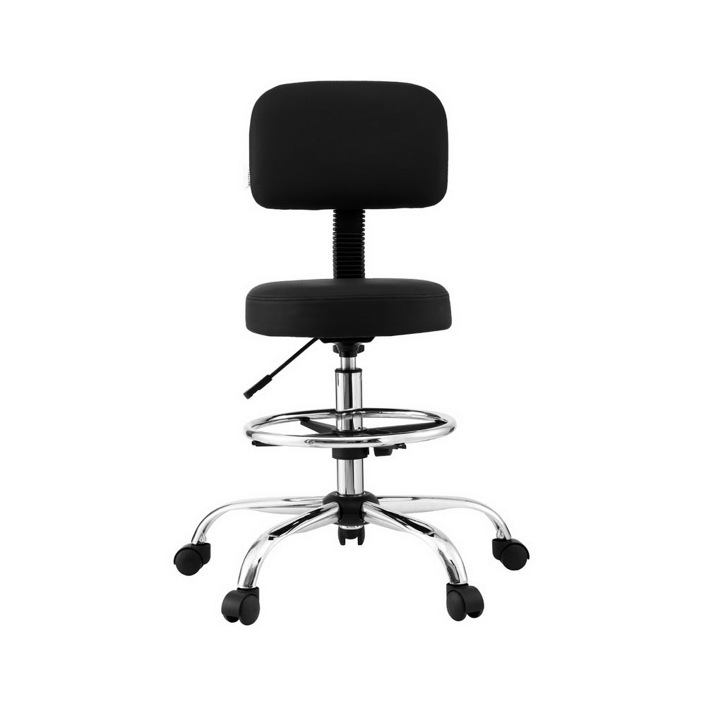 Black PU leather Artiss ergonomic drafting office chair with chrome base and castor wheels — view 3