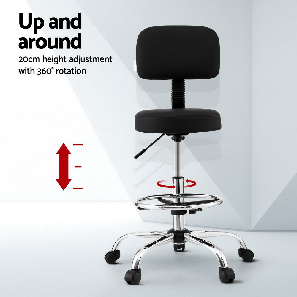 Black PU leather Artiss ergonomic drafting office chair with chrome base and castor wheels — view 4