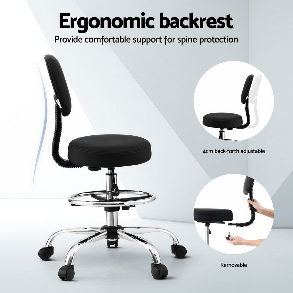 Black PU leather Artiss ergonomic drafting office chair with chrome base and castor wheels — view 5