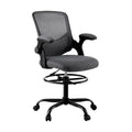 Grey mesh ergonomic drafting chair with adjustable footrest armrests and chrome swivel base