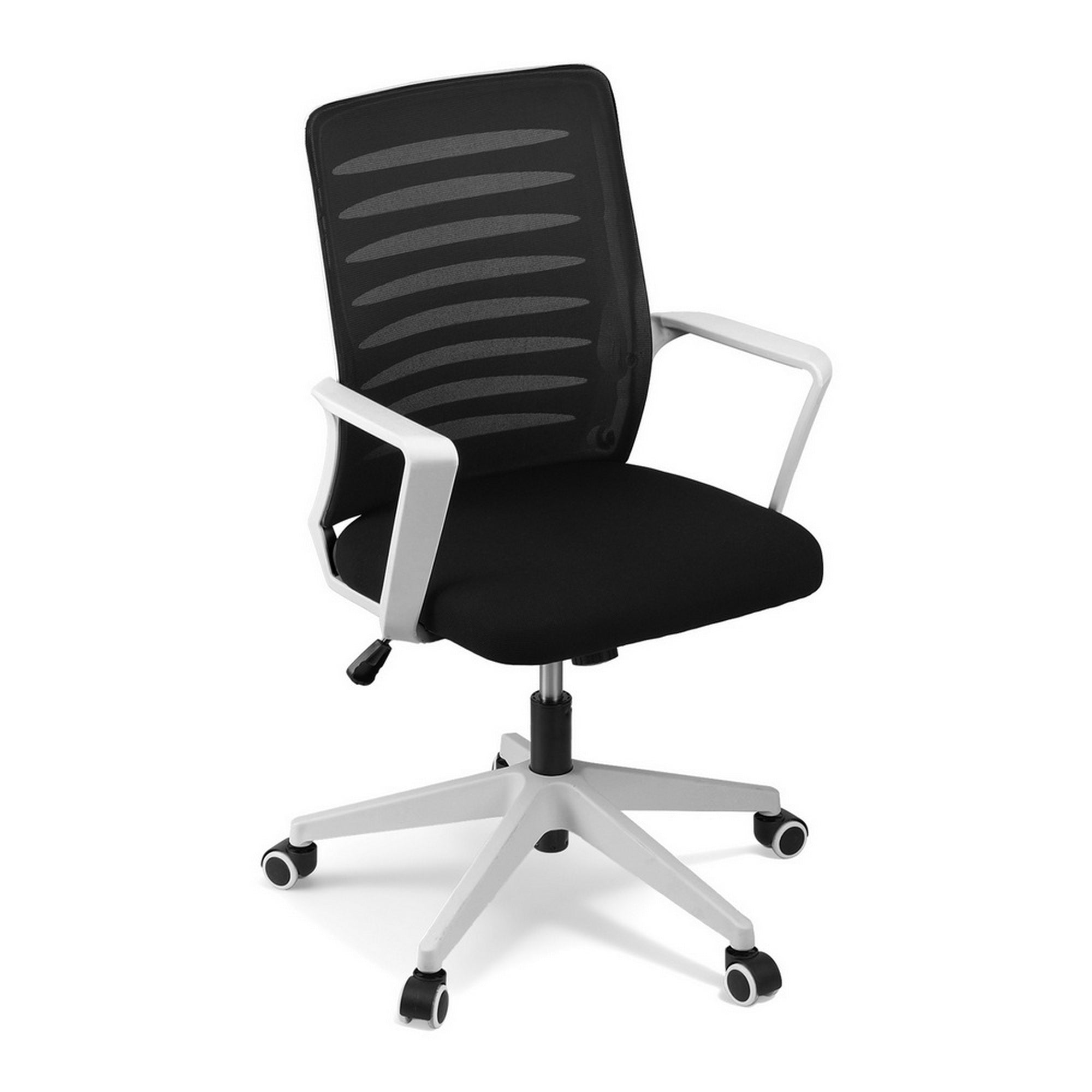 Artiss ergonomic mesh office chair in black and white with lumbar support and rolling castors