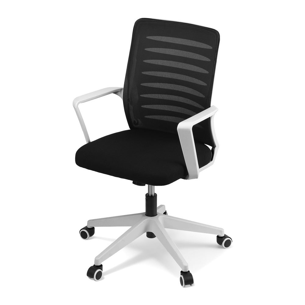 Artiss ergonomic mesh office chair in black and white with lumbar support and rolling castors — view 3