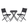 Black Gardeon outdoor folding bistro set with two textilene chairs and tempered glass steel table