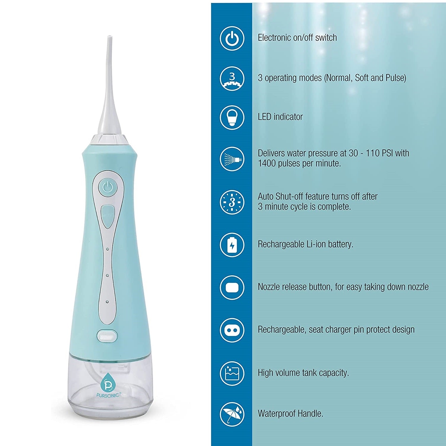 Portable USB rechargeable oral irrigator with ergonomic handle and rotating nozzle for deep teeth cleaning — view 5