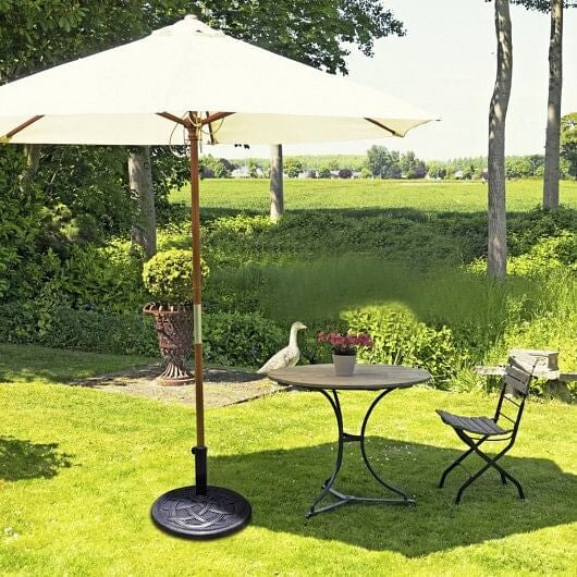 22 inch heavy duty round umbrella base stand in bronze finish with decorative pattern — view 5