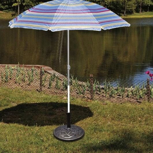 22 inch heavy duty round umbrella base stand in bronze finish with decorative pattern — view 4