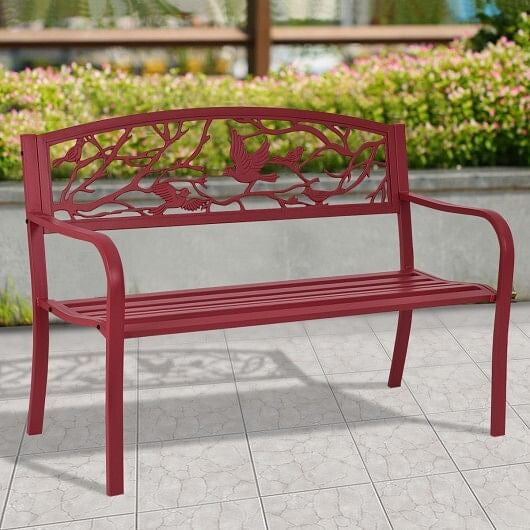 Modern patio garden bench with solid steel frame, cast iron backrest, and ergonomic armrests — view 3
