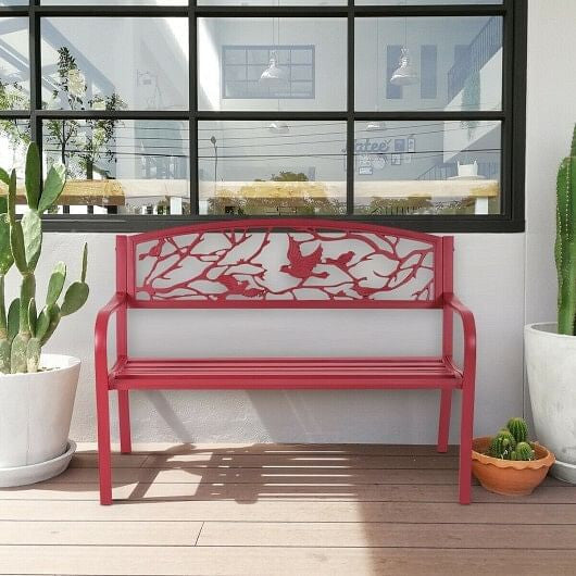 Modern patio garden bench with solid steel frame, cast iron backrest, and ergonomic armrests — view 5