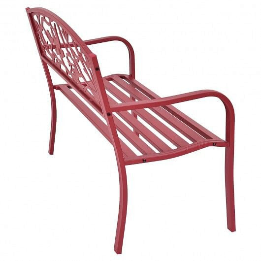 Modern patio garden bench with solid steel frame, cast iron backrest, and ergonomic armrests — view 4