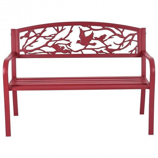 Modern patio garden bench with solid steel frame, cast iron backrest, and ergonomic armrests — view 2