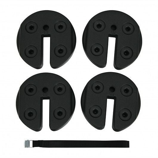 Black set of 4 canopy weights with carrying strap for outdoor umbrellas and trade show tents