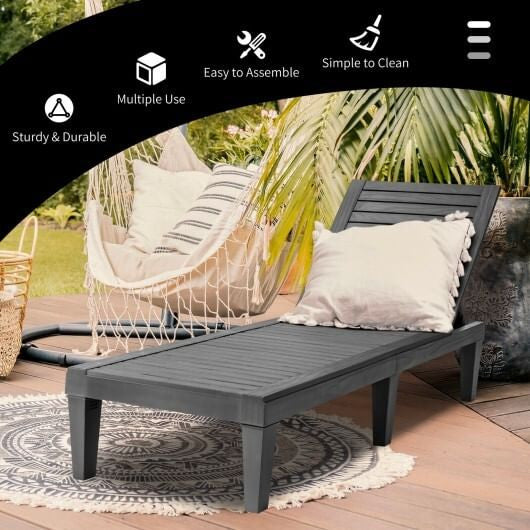 Black outdoor recliner chair with five position adjustable backrest and reinforced legs for patio lounging — view 2