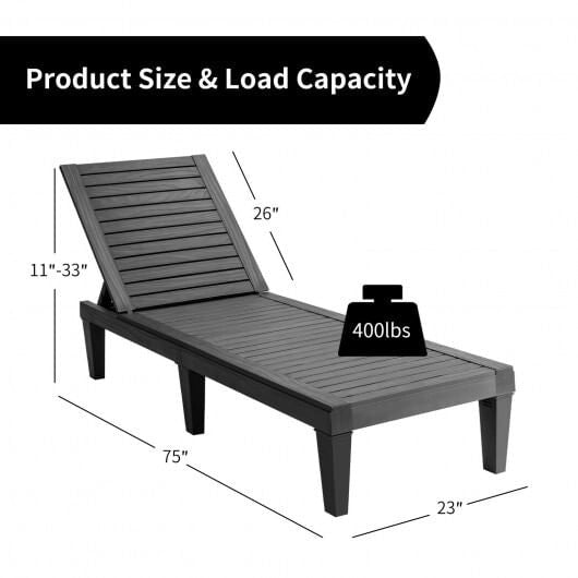 Black outdoor recliner chair with five position adjustable backrest and reinforced legs for patio lounging — view 3