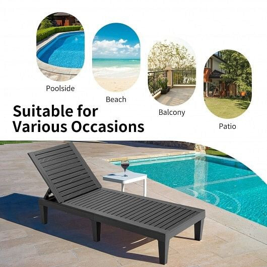 Black outdoor recliner chair with five position adjustable backrest and reinforced legs for patio lounging — view 4