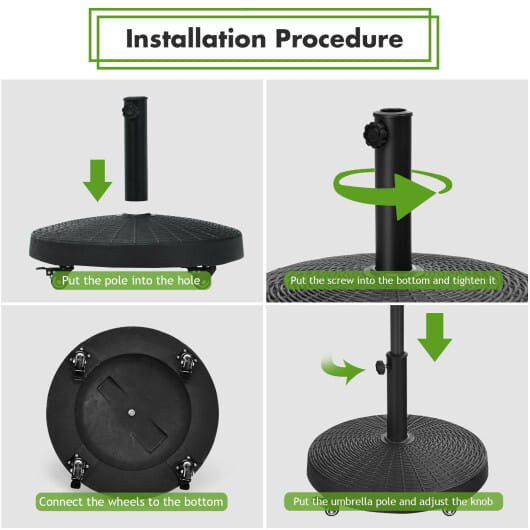 Wicker style resin patio umbrella base stand with steel tube and lockable wheels — view 4