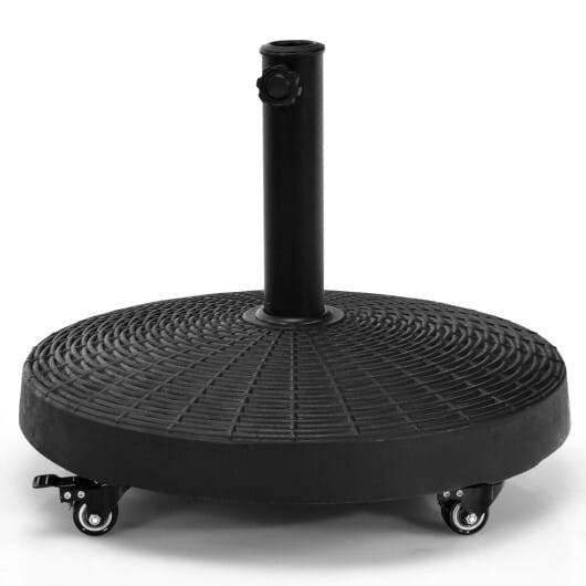 Wicker style resin patio umbrella base stand with steel tube and lockable wheels — view 5