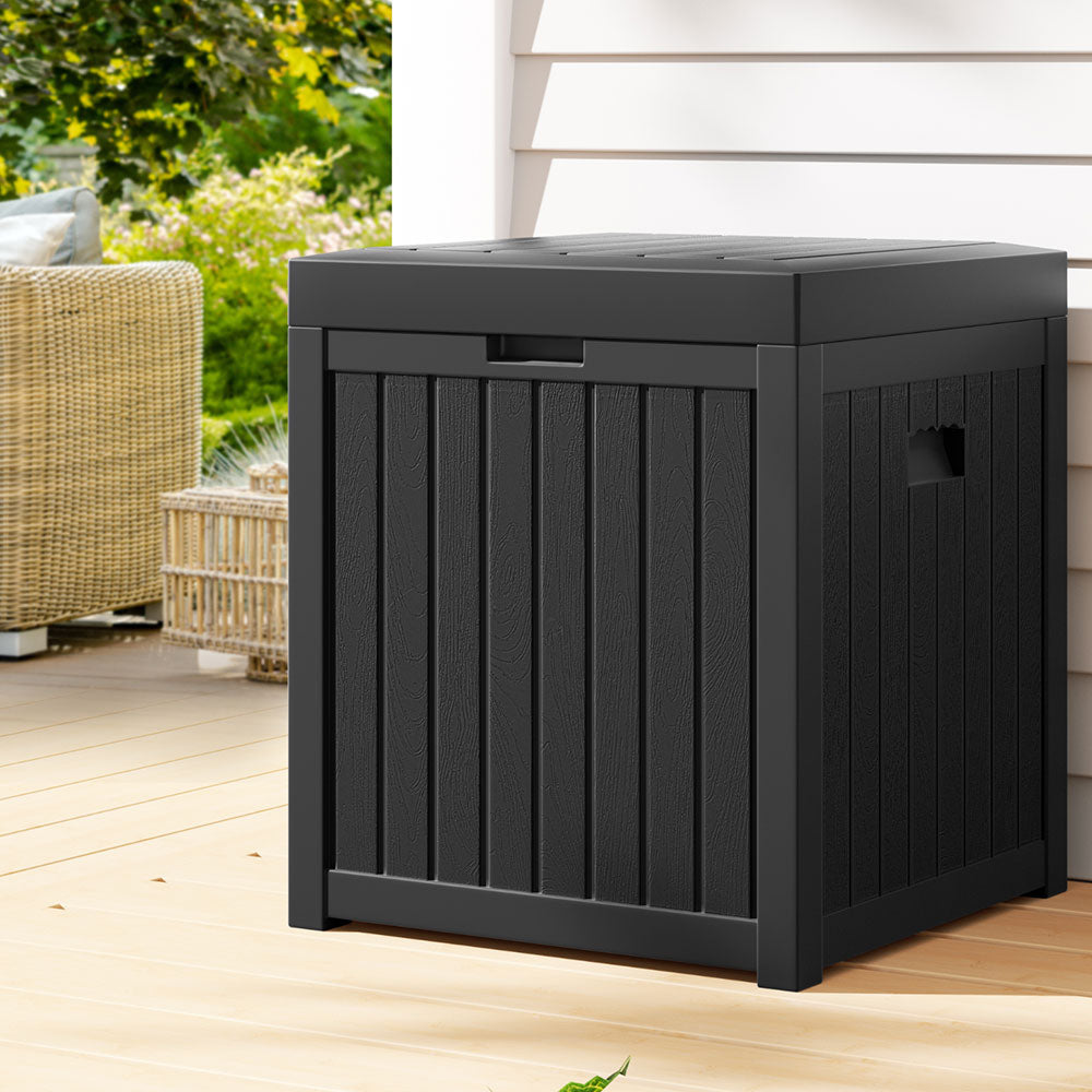Black 195L outdoor storage box and garden bench made of weather-resistant heavy-duty plastic
