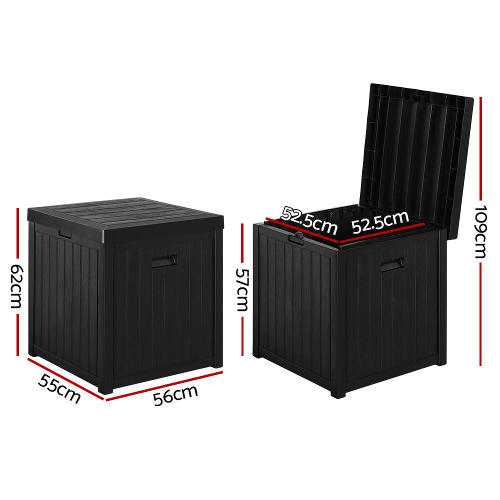 Black 195L outdoor storage box and garden bench made of weather-resistant heavy-duty plastic — view 2