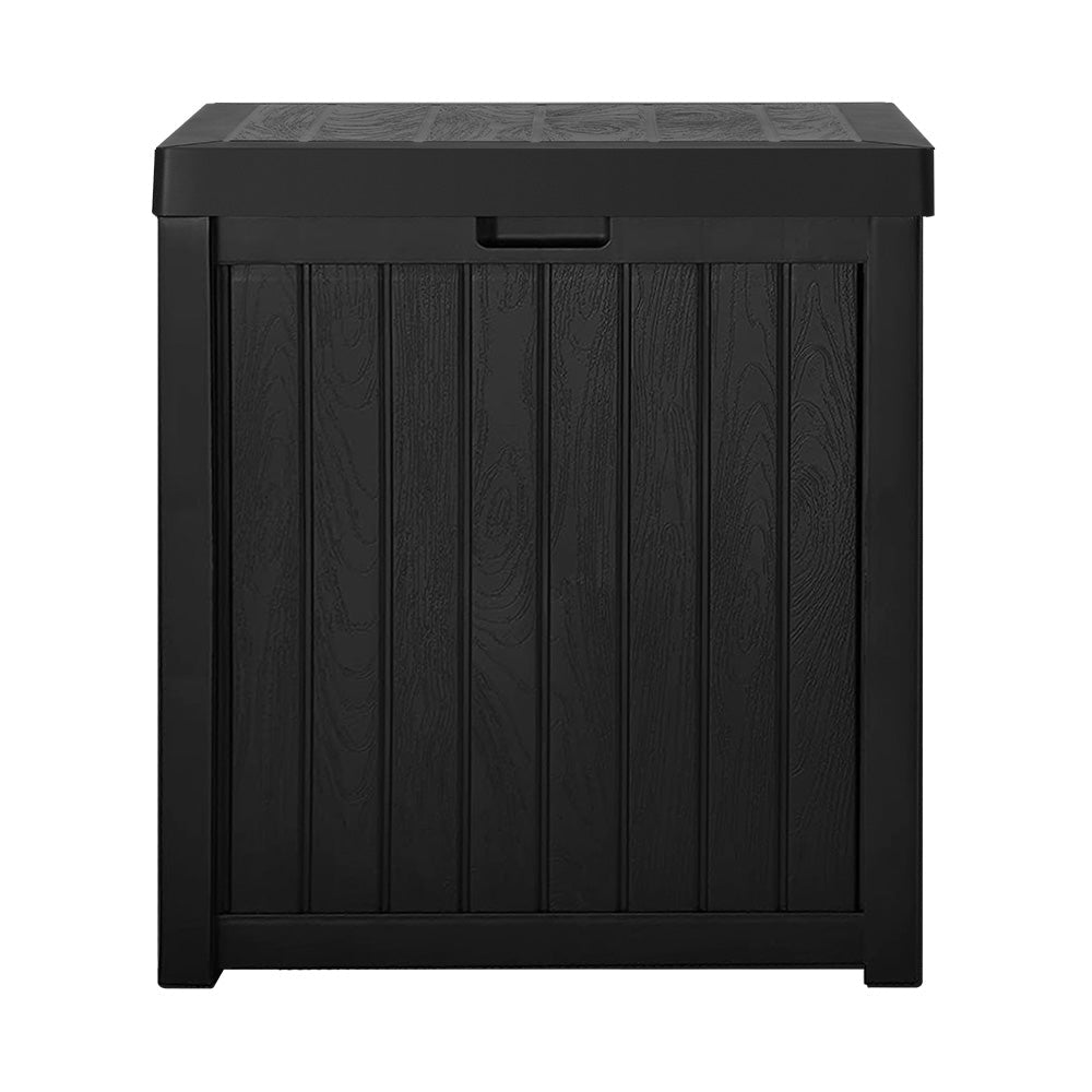Black 195L outdoor storage box and garden bench made of weather-resistant heavy-duty plastic — view 3