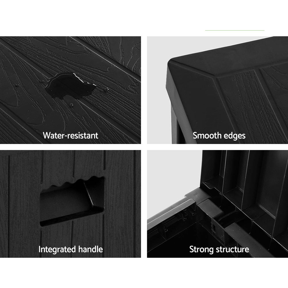 Black 195L outdoor storage box and garden bench made of weather-resistant heavy-duty plastic — view 5