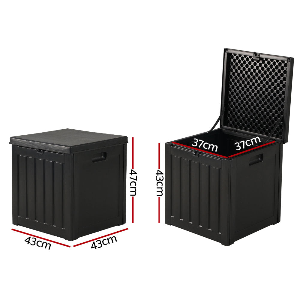Black rattan-style 80L outdoor storage box and bench seat for garden and patio organization — view 2